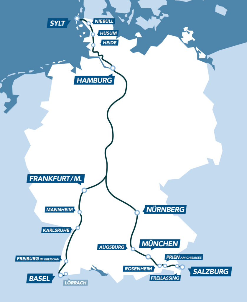 Karte Alpen-Sylt Nachtexpress